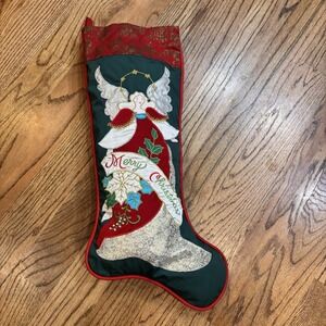 Vintage House of Hatten Angel Peace Christmas Stocking Embroidered Applique